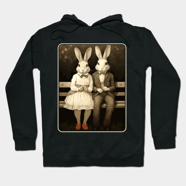 Rabbit Couple On Park Bench Bunny Lovers Hoodie by Apocatnipse Meow